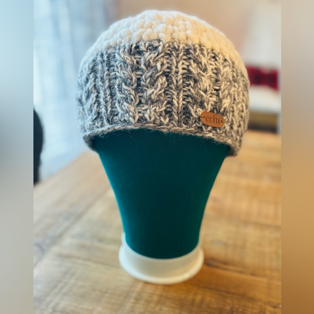 Erin Knitwear Neutral Wool Beanie. Cream Gray | Chunky | Speckled. Women’s Cozy